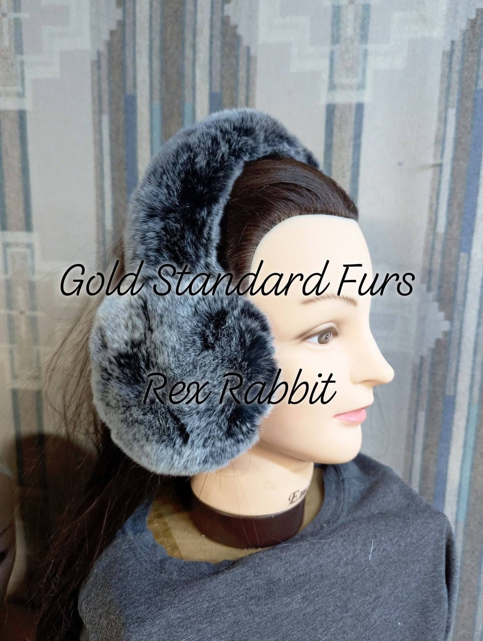 Grey Rex Rabbit Earmuffs Full Fur