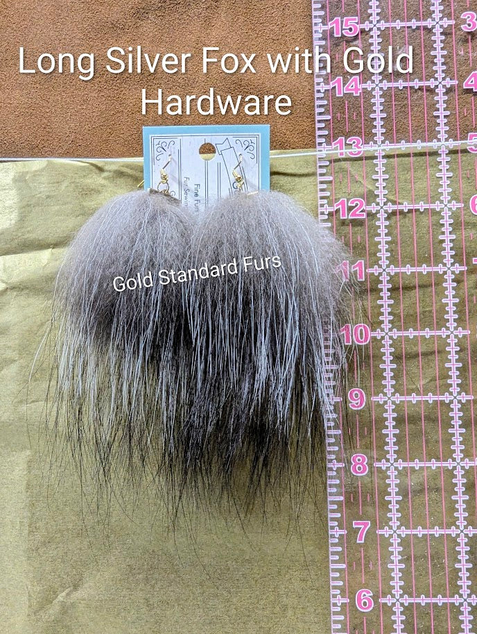 Long Silver Fox Fur Earrings