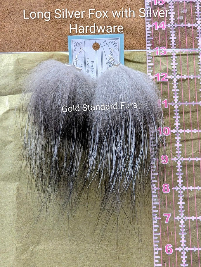 Long Silver Fox Fur Earrings