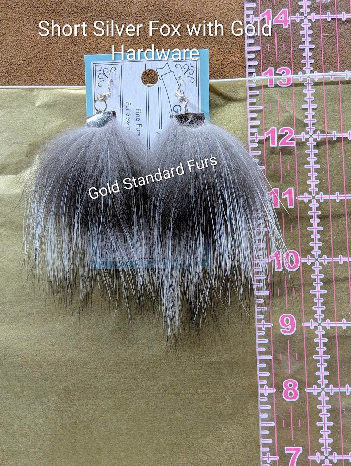 Short Silver Fox Fur Earrings