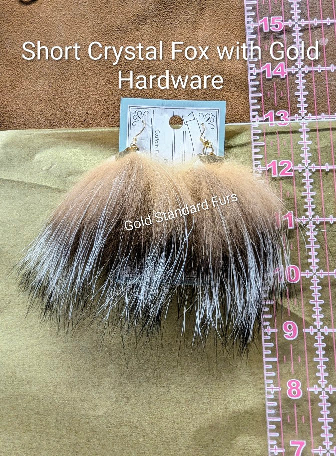 Short Crystal Fox Fur Earrings