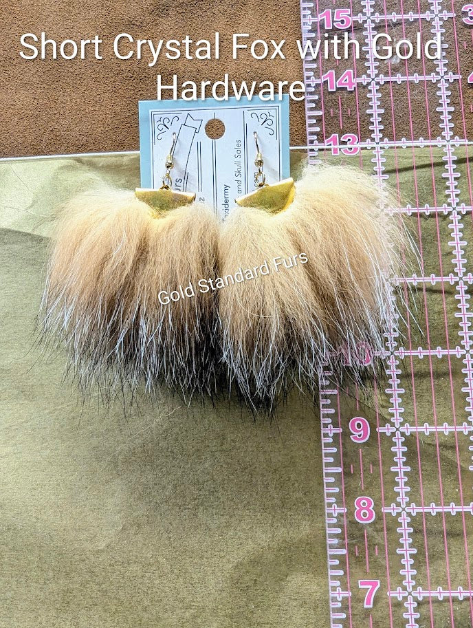 Short Crystal Fox Fur Earrings