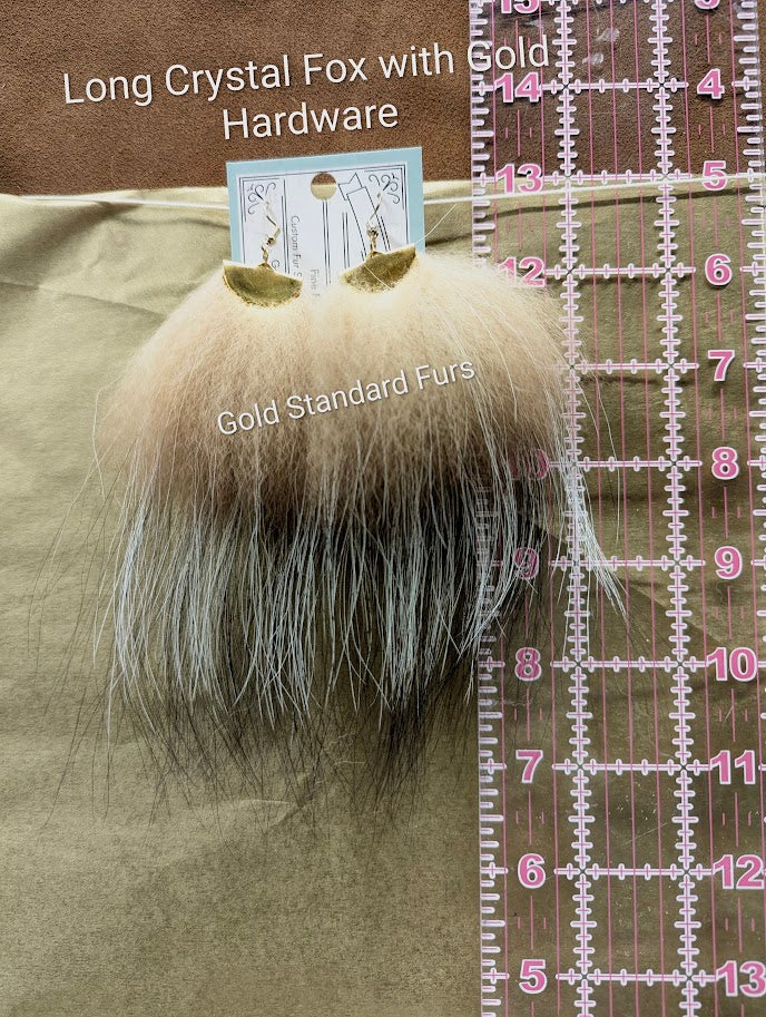 Long Crystal Fox Fur Earrings