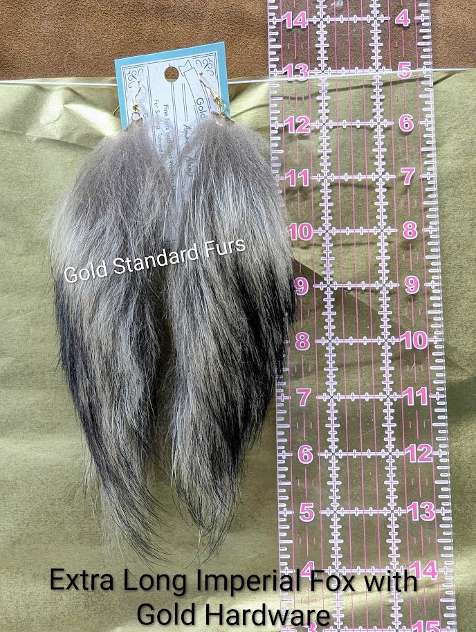 Long Dangle Imperial Fox (Tanuki) Fur Earrings